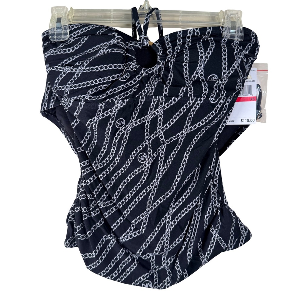 Michael Kors Swim Black Chain Link Tankini 2-piece XS‎ Travel Resort Modest NWT